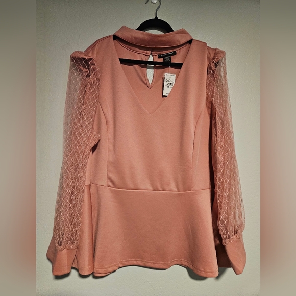 Ashley Stewart Mesh Paneled Cutout Peplum Top Size 30/32 - Picture 9 of 17